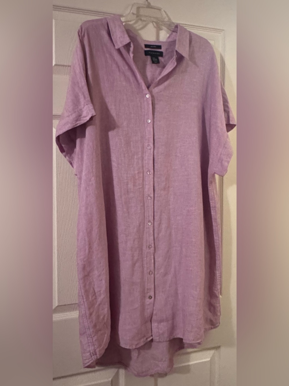 Tahari Soft Pink Linen Short Sleeve Button Front Dress